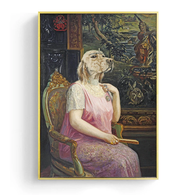 Винтажная классная собака, имитирующая себя на стену, художественные плакаты, принты с изображением животных, пальто, холст, живопись, Настенная картина для декора гостиной - Цвет: H