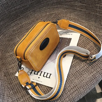

Vintage Wide Strap Women Crossbody Bags Designer Luxury Pu Leather Lady Shoulder Messenger Bag Small Flap Square Purses Female