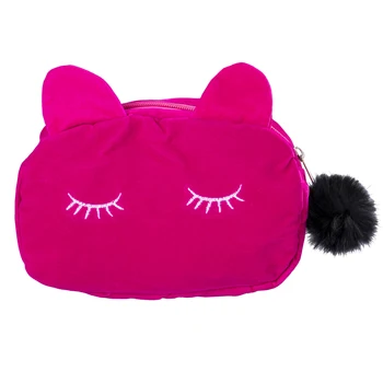 

Black Pencil Case Pen Box School Stationery Cosmetic Makeup Velour Pouch Zipper Bag Cartoon Cat Multifunction Purse Travel Case
