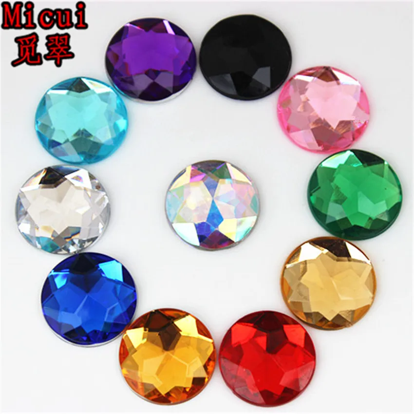 Micui 30pcs 18mm Round Chamfer Crystals Acrylic Rhinestones Flatback Glue On Gems Strass Stone For Clothes Dress Craft MC158 | Дом и сад
