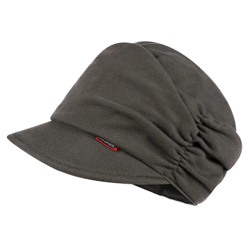 Dark gray Cabbie Cap Hat Women Girl Drape Layers Beanie Hat Brim Visor Cap Newsboy Cap Warm Elastic Cap - Цвет: Dark gray