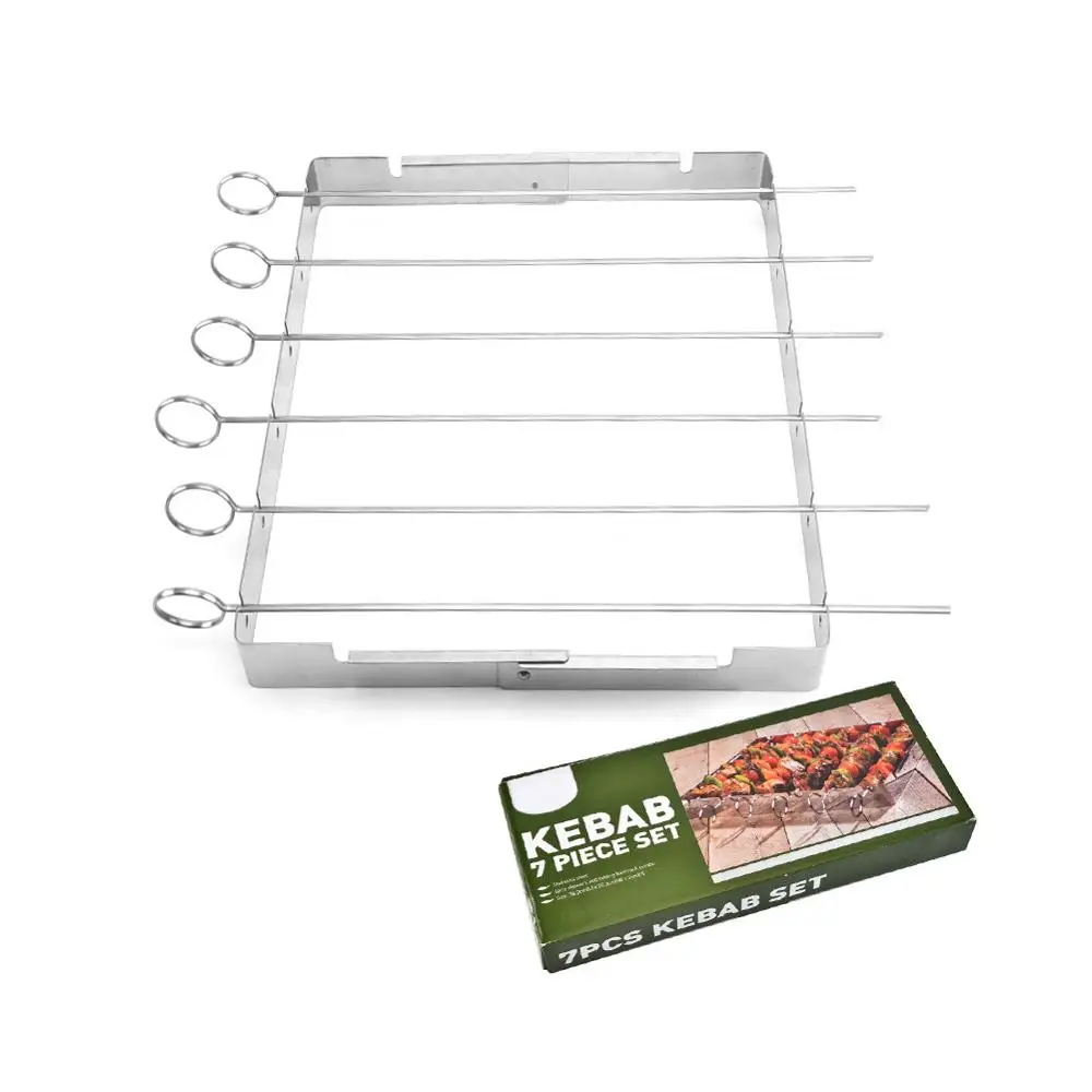Barbecue Stainless Steel Kabob Rack Set with Six Skewers for Grilling Outings Cooking Tools BBQ Grill Accessories |