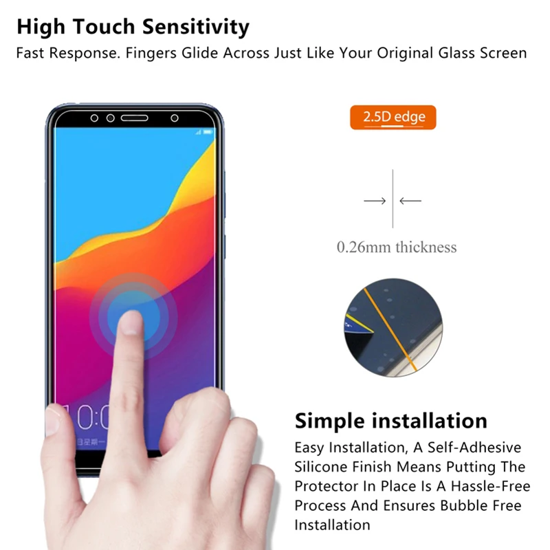 3 шт закаленное стекло для huawei 7C Русская версия пленка Y7 Y5 Y6 Prime 2018 Nova 2 Lite экранное