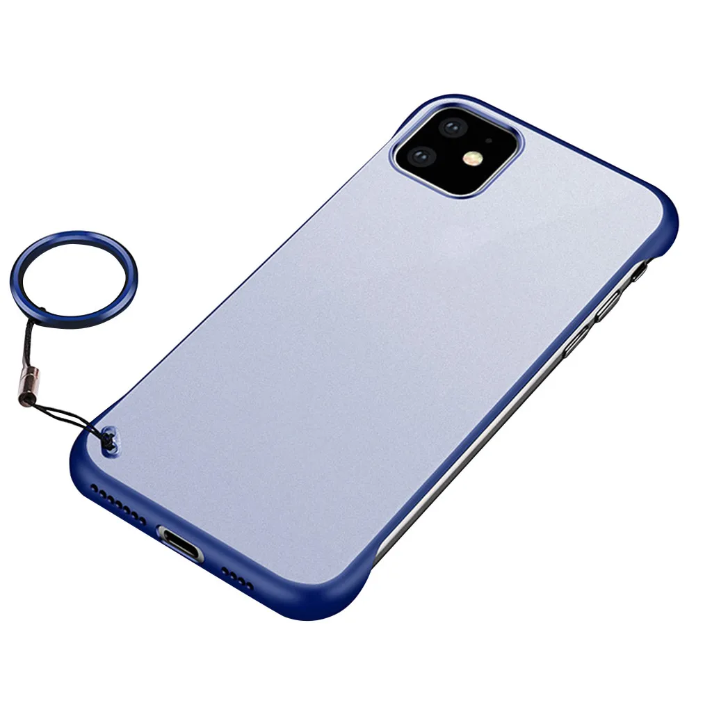 Модные Нескользящие кольца с пряжкой Премиум PC materia для iphone 11 6,1 дюймов ультра-тонкий матовый прозрачный Анти-осенний защитный чехол - Цвет: Blue