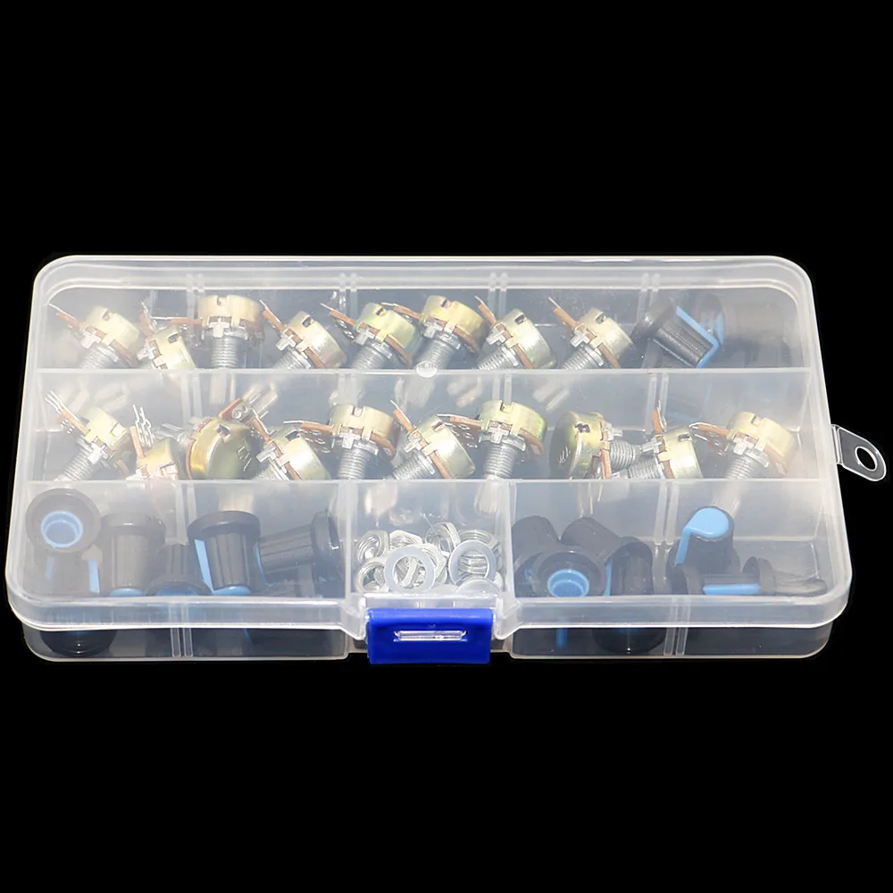 손잡이 단일 전위차계 세트 샤프트 너트, WH148 단일 전위차계 키트, B1K, 5K, 10K, 20K, 50K, 100K, 500K, 1M, 상자 당 18 개