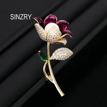 

SINZRY hot dazzling jewelry accessory cubic zirconia rose flower pearl elegant brooches pin