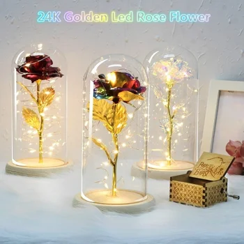 

Eternal Rose Flower LED Light Artificial Flowers In Glass Dome Party Decor for Wedding Birthday Valentine's Day Mother's Gift