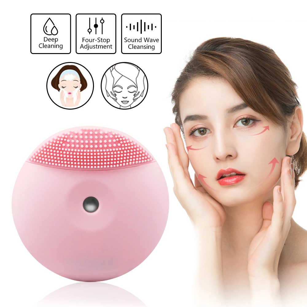 Electric Facial Cleansing Brush Sonic Vibration Mini Face Cleaner Silicone Deep Pore Cleaning Waterproof Massage | Красота и здоровье
