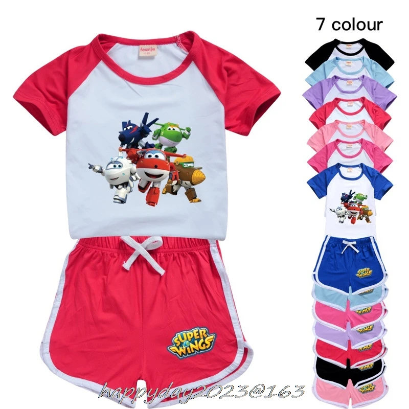Summer Girls Super Wings Clothes T-Shirt A Maniche Corte Moda Bambini + Short 2Pcs Set Baby Boy Clothing