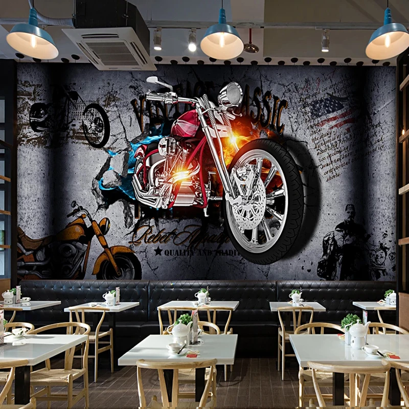 Custom 3D Papel De Parede Wall Murals Wallpaper Motorcycle Broken Personality Retro Bar KTV Restaurant Photo Poster Home Décor