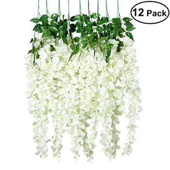 

UNOMOR 8 Pcs Artificial Silk Wisteria Ivy Vine Green Leaf Vine Garland Simulation Props 90CM for Party Wedding Home Decoration (