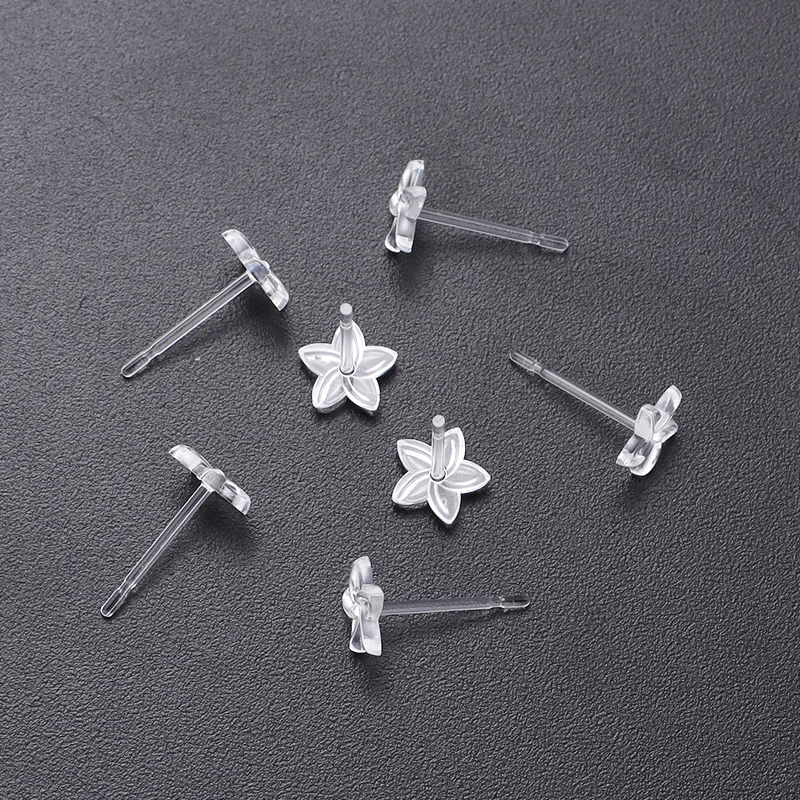100/200set Hypoallergenic Plastic Earrings Clear Ear Base Pins