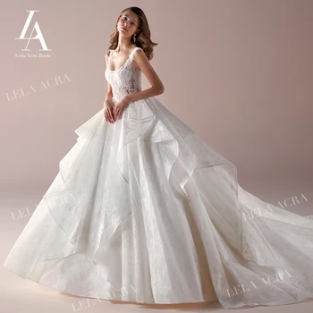 

Glamorous Appliques Lace Wedding Dress Scoop Chic Beaded Backless Ball Gown Princess Train Lela Acra NZ67 Bride Vestido de Noiva