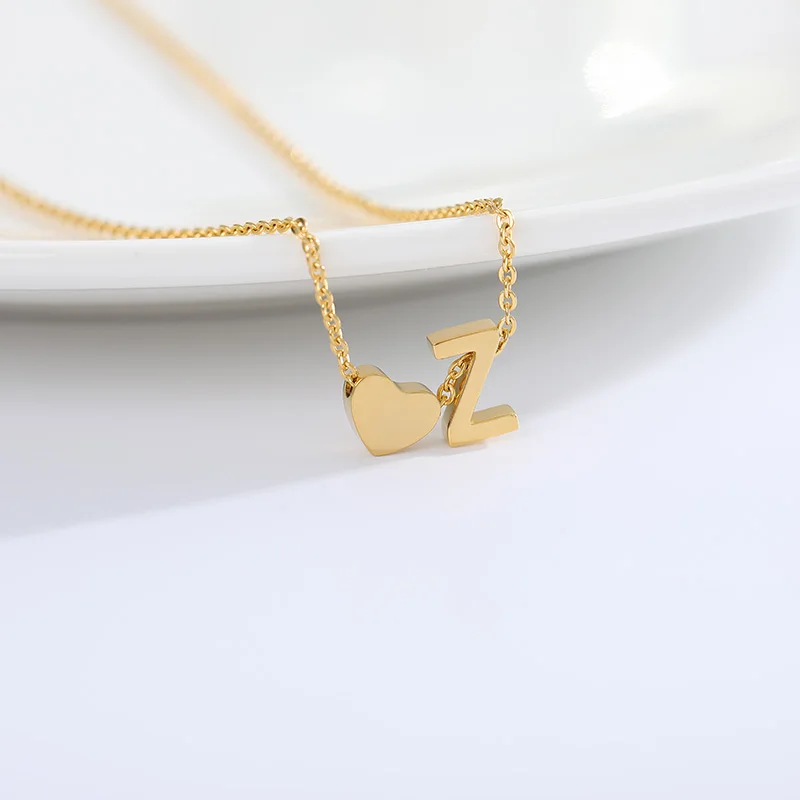 Heart Letter Necklaces For Women Fashion Tiny Heart Initial Heart Pendant Necklace Stainless Steel Gold Choker Bff Jewelry Gift