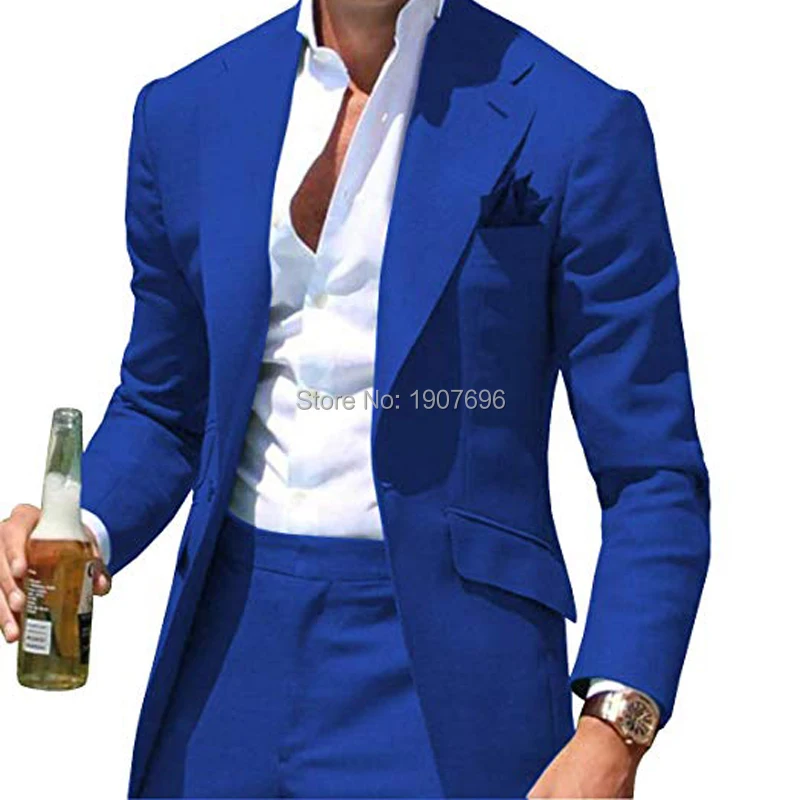 Зеленый приталенный мужской костюм для ужина, вечерние костюмы на выпускной, новейший дизайн, 2 предмета, мужская куртка, брюки, сшитые на заказ, свадебные смокинги для жениха - Цвет: Royal Blue