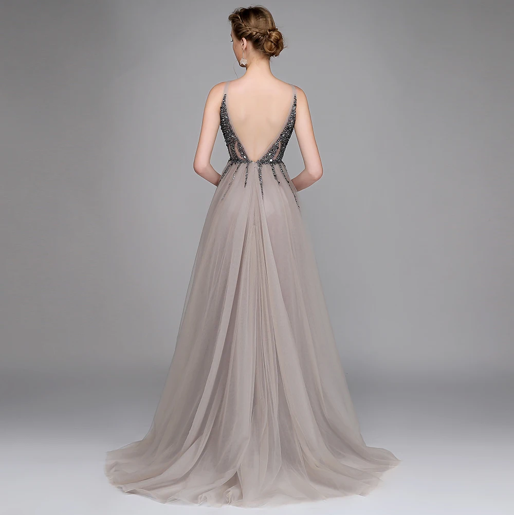 Preise SSYFashion Neue Luxus Abendkleid Sexy V ausschnitt Backless Sicken High split Tüll Langen Abendkleid Nach Party Formale Kleider