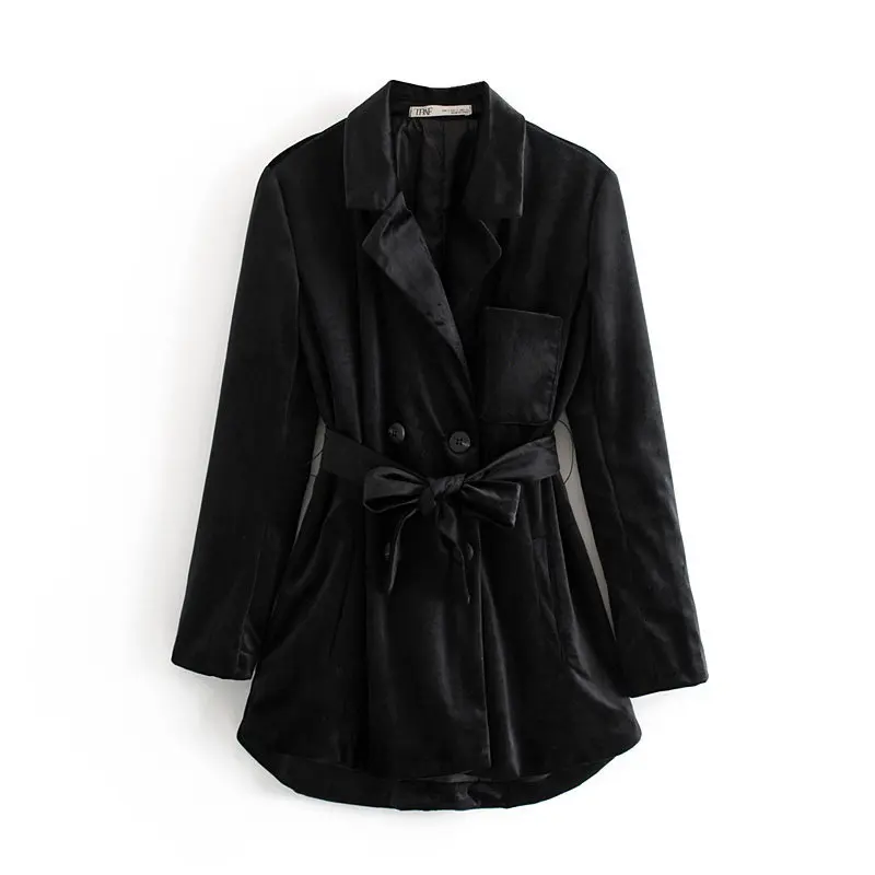 

2019 Autumn New Style Western Style Double Breasted of Belt Slim Fit Slimming Velvet Unisex Style Blazers Trench Coat
