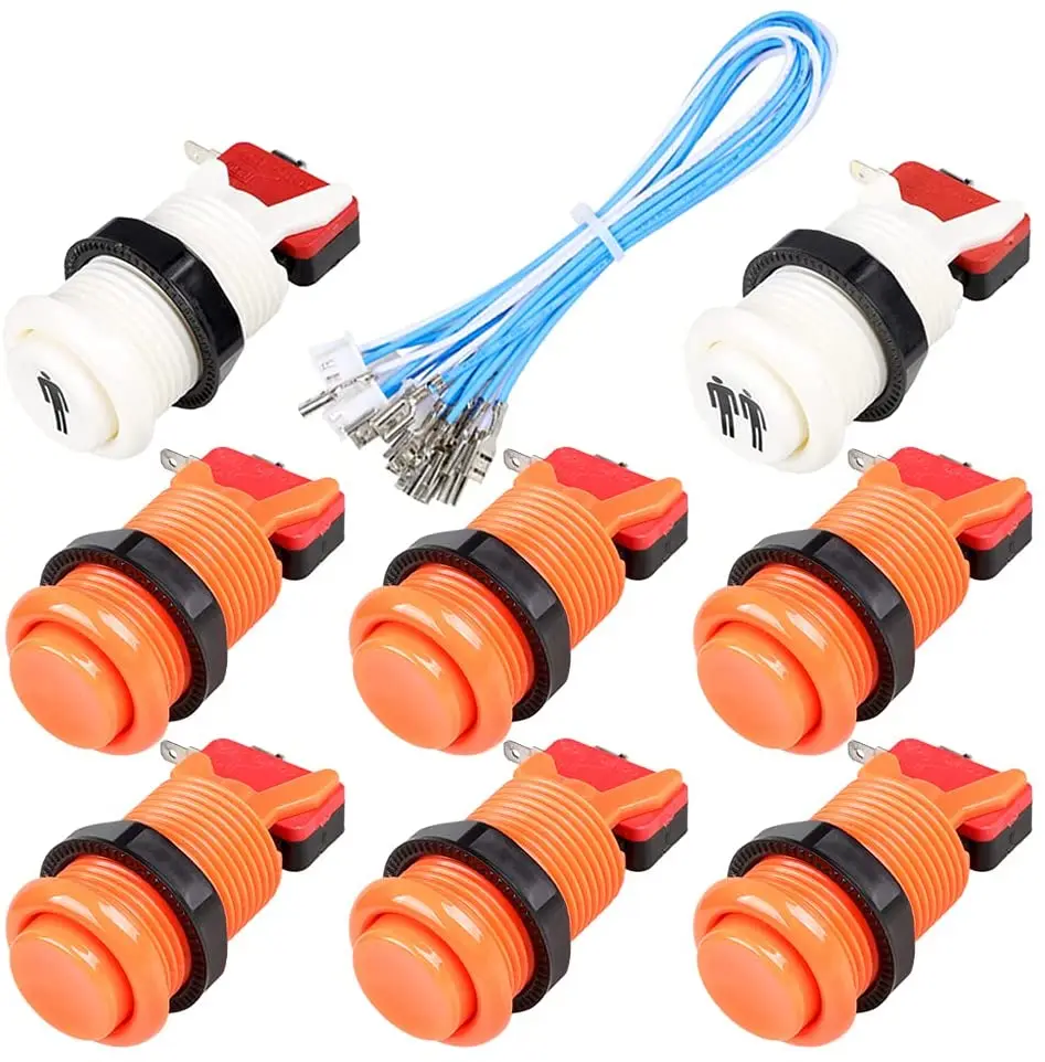 EG STARTS 8X 30mm Happ Type Standard Push Buttons Switch with 20cm Buttons Cable for Arcade Joystick Arcade1up Games Console 