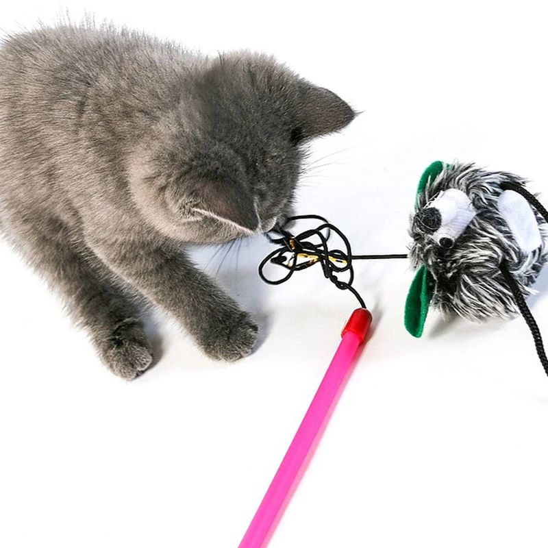 Интерактивные игрушки для игры удочка игрушка с игрушечная плюшевая мышь Дразнилка для кошки Пластик палочка игрушка 1 шт