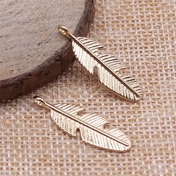

40pcs 8x28mm Feather Charm Pendant For Jewelry Making KC Gold Color Alloy Charm