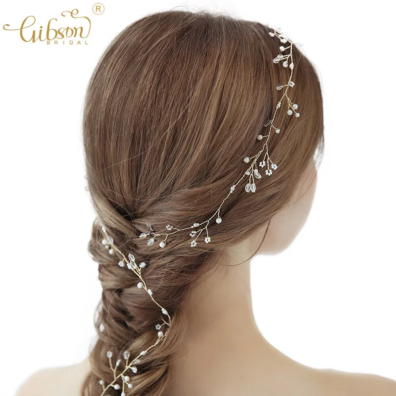 Wedding Hair Vine Pearl Beads Extra Long Bridal Headband Women