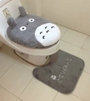 

3pcs Cartoon Totoro Bathroom Set Toilet Cover Winter Warm Soft Plush Seat Cushion toilet cover Bath Foot Pad Closestool Mat New