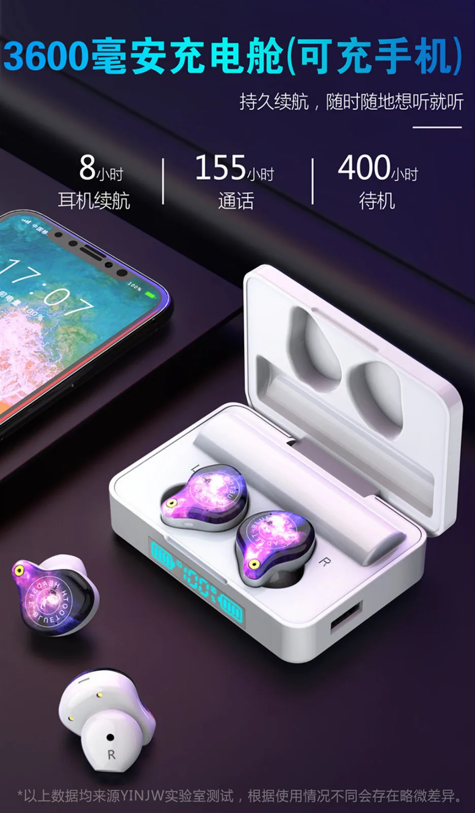 50# Bluetooth наушники TWS 5,0 в водонепроницаемые стерео беспроводные наушники с шумоподавлением, игровая гарнитура, светодиодный дисплей, наушники
