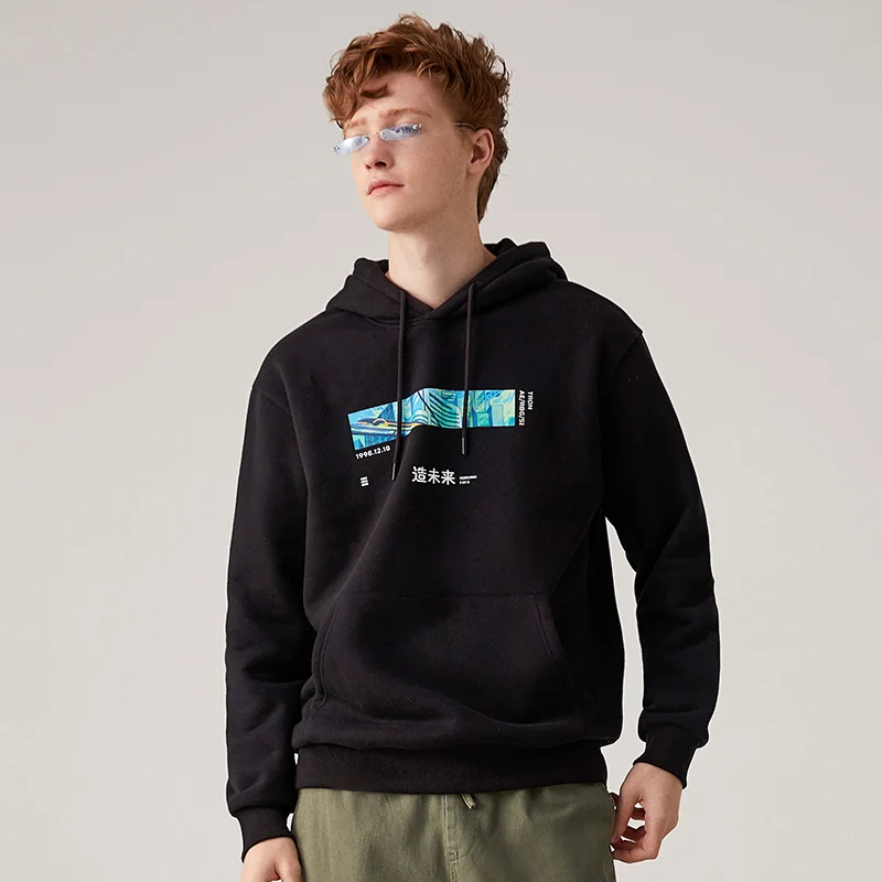 SEMIR плюс бархатный свитер для мужчин зима новые свободные толстовки с капюшоном Порт-ветер прилива ins Мужской пуловер Хлопок Толстовки - Цвет: black