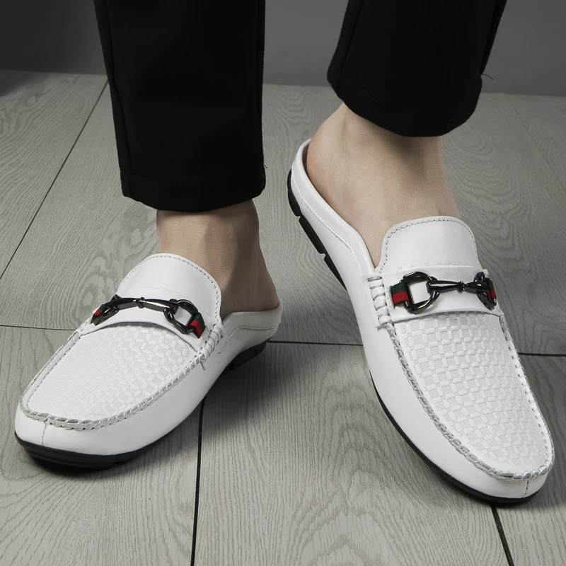 Mocasines de cuero de primera capa para Hombre, calzado informal con la espalda descubierta, cómodo - Imagen 5