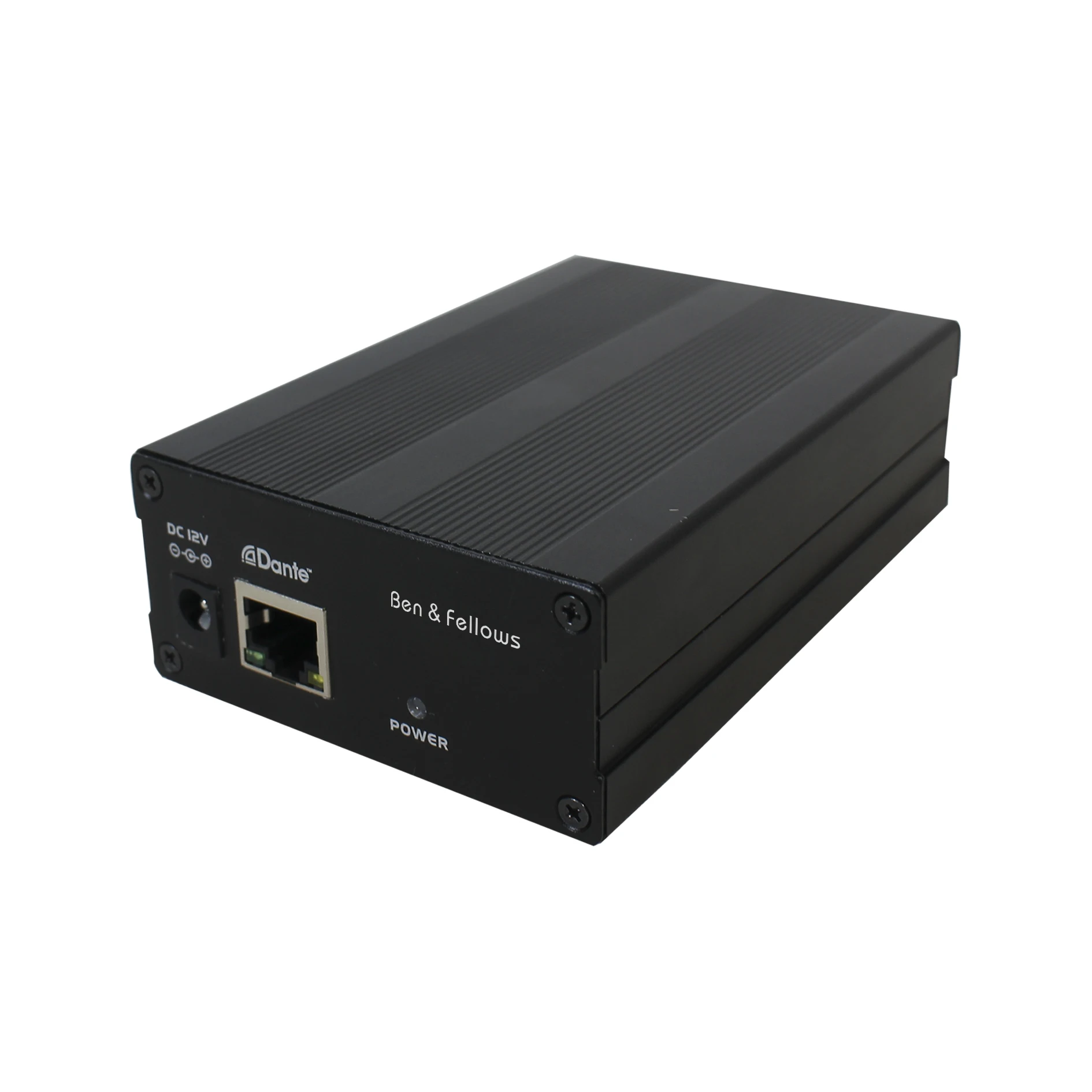 Dante Audio 2 In 2 Out Mini IP Network Transmitter/Converter with Balanced MIC/AUX, Supporting 12VDC or PoE Supply