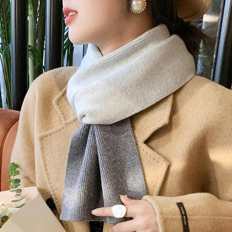 

Korean version of the new small student scarf men and women autumn and winter long dense knit solid color thick warm scarf