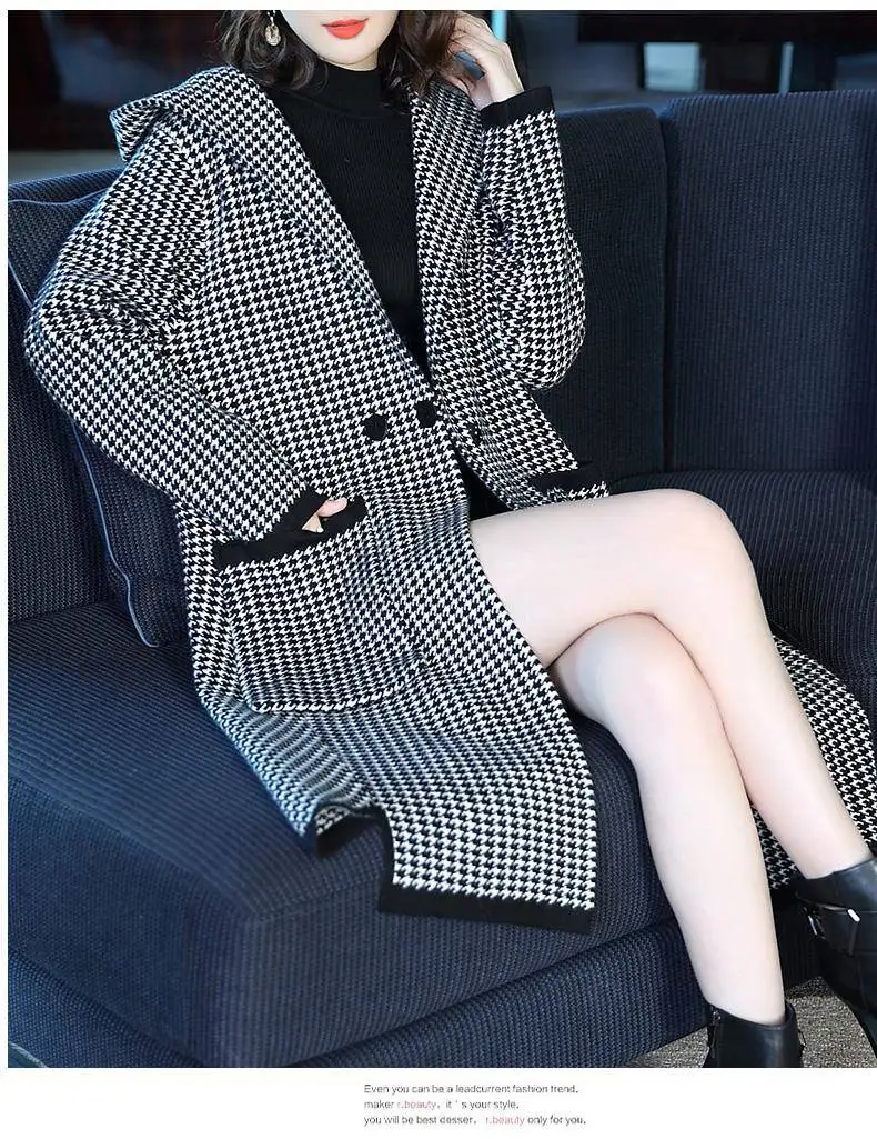 Зимнее женское пальто, корейское осеннее шерстяное пальто, Модная элегантная куртка, Женская Офисная клетчатая куртка manteau femme