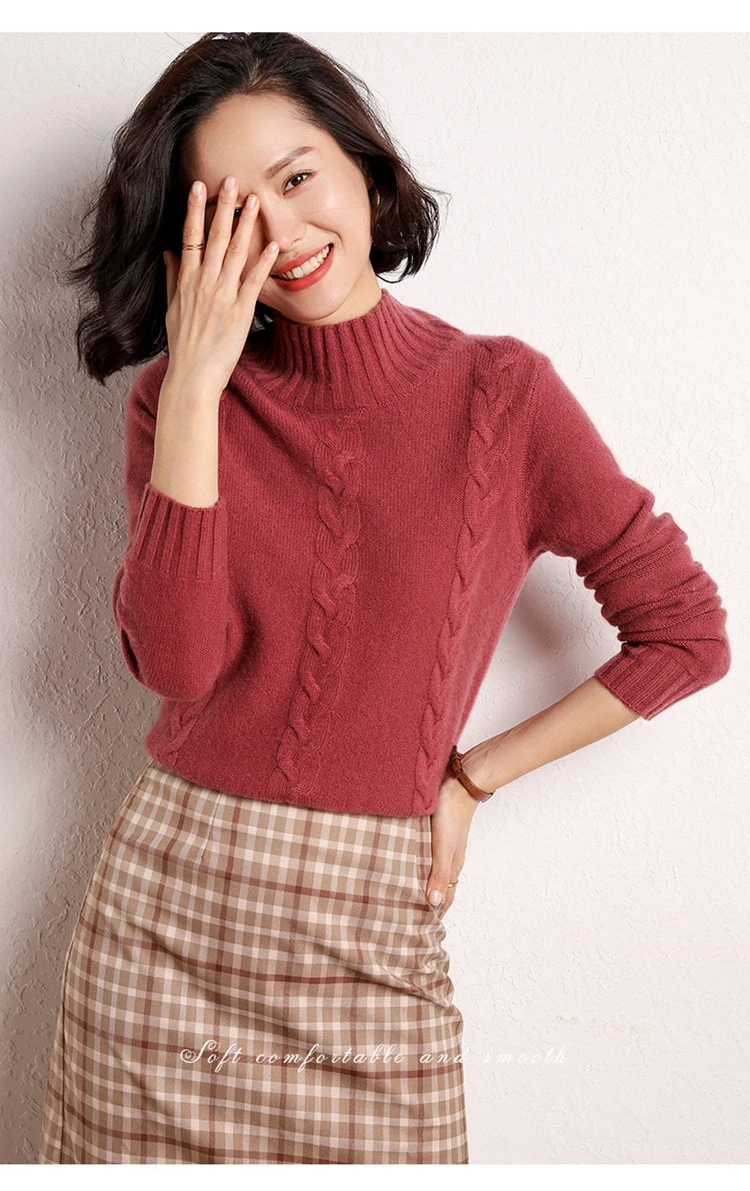 Кашемировый свитер женская одежда полувысокий воротник с длинными рукавами свитер женский Однотонный свитер теплый пуловер