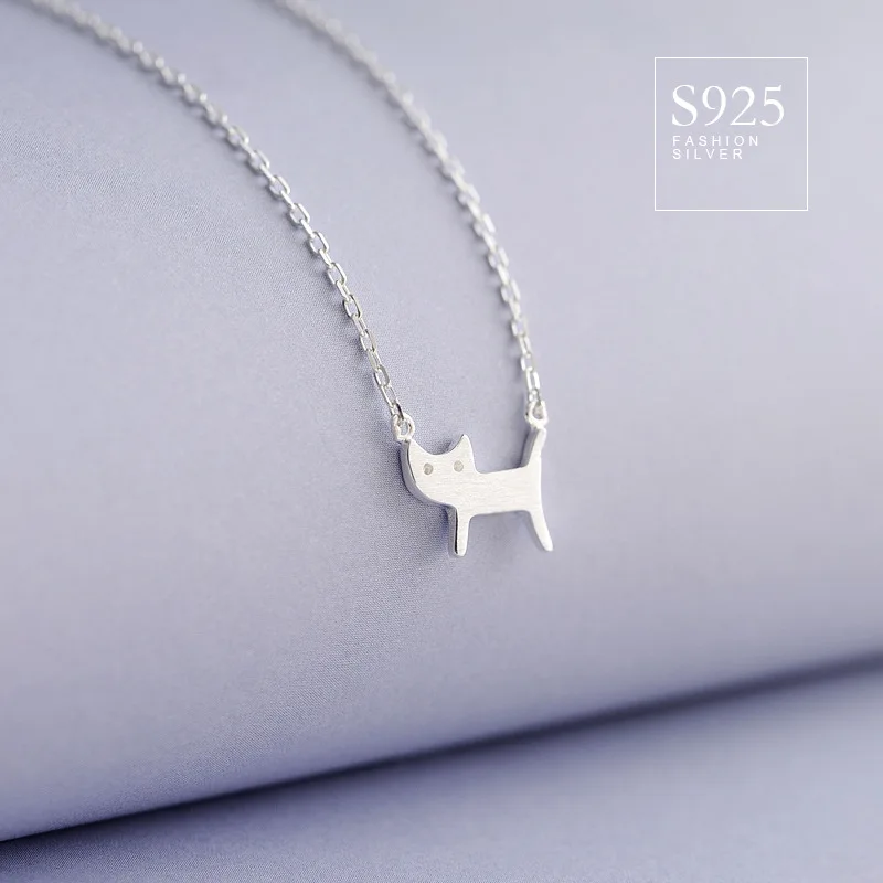

Dimensional Constant Jewelry 925 Silver Cute Brushed Cat Necklace Girl'S Simple Fresh College Style Choker Accessories