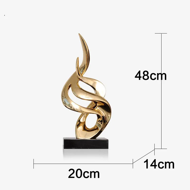 PLATING RESIN TWISTED SHAPE SCULPTURE WITH BLACK MARBLE BASE 5