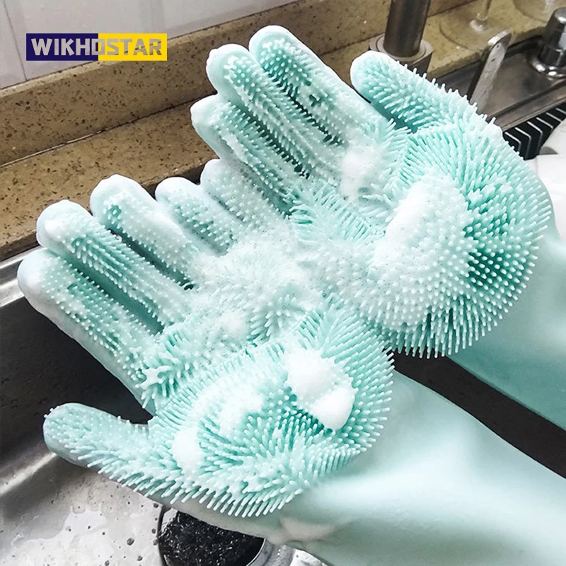1 Pair Silicone Gloves Kitchen Cleaning Dishwashing Gloves Magic