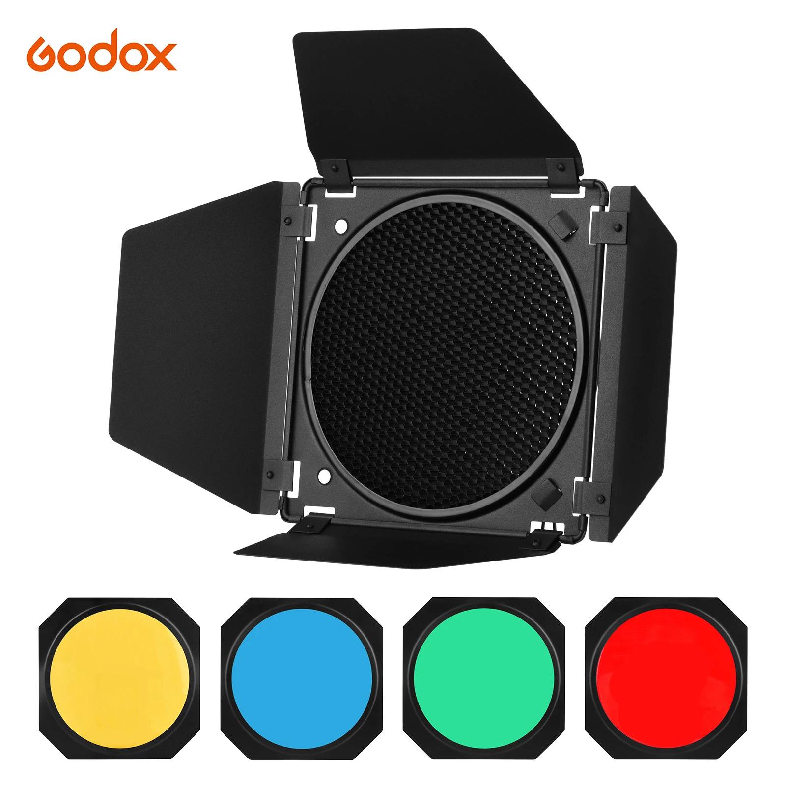 Godox BD-04 дверью Barn Barndoor соты 4 Цвета Гелевые фильтры для 7 дюймов Стандартный