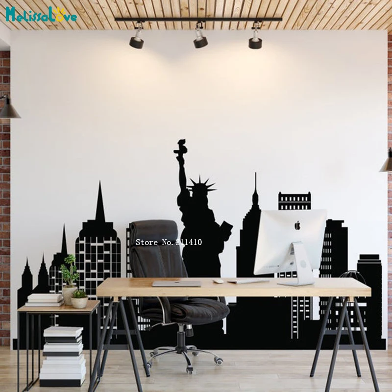 New York Skyline Vinyl City Wall Sticker Coffee Shop Decor Vinyl For