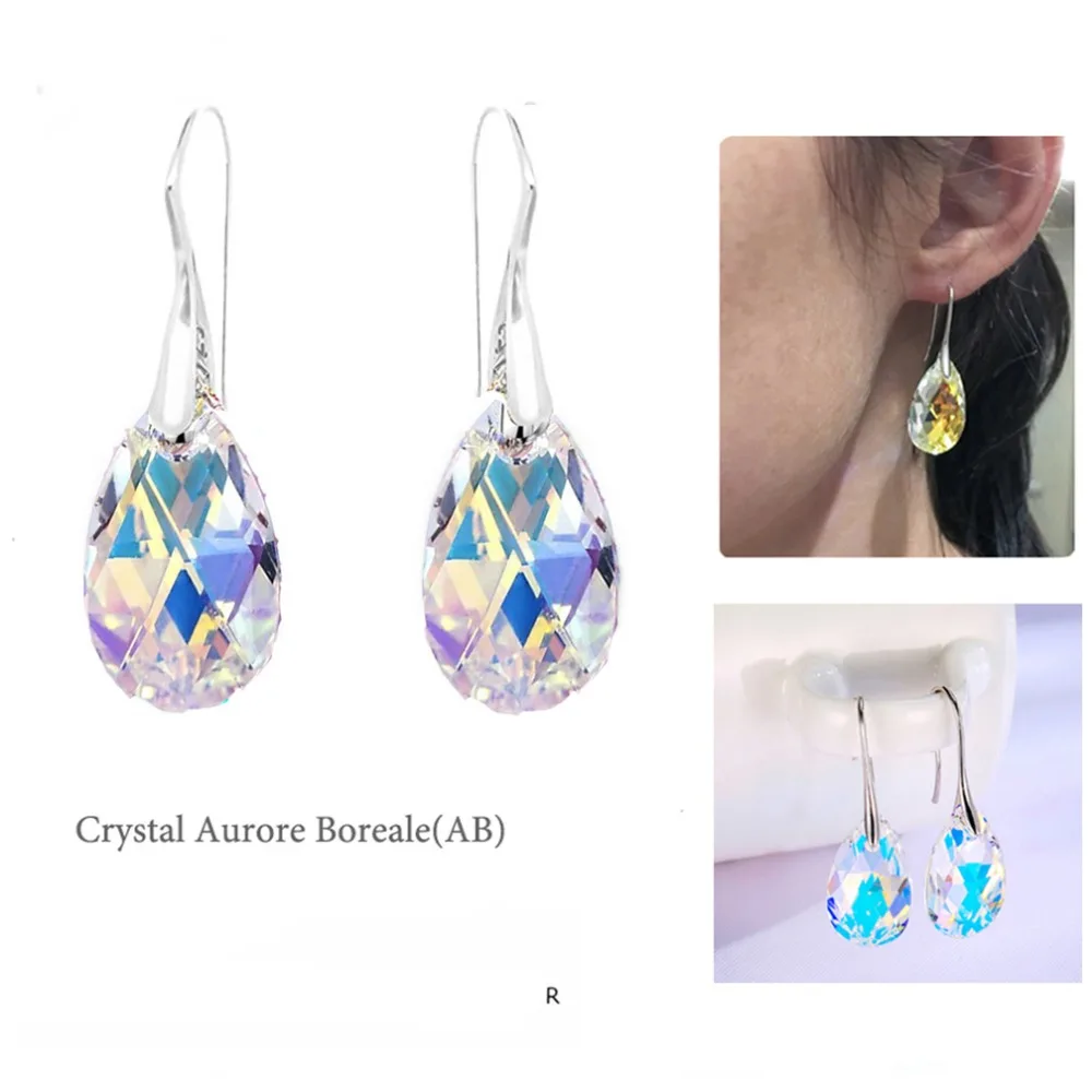 Hermosa 925 пробы серебряные серьги с кристаллами от Swarovski Aurora Borealis Висячие Крючки 1 дюйм