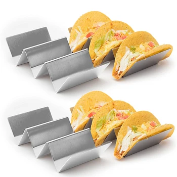 

6 Sets Stainless Steel Taco Holder Stand Mexican Food Taco Tray Kitchen Tool Restaurant Food Display Dishwasher Safe Wholesale