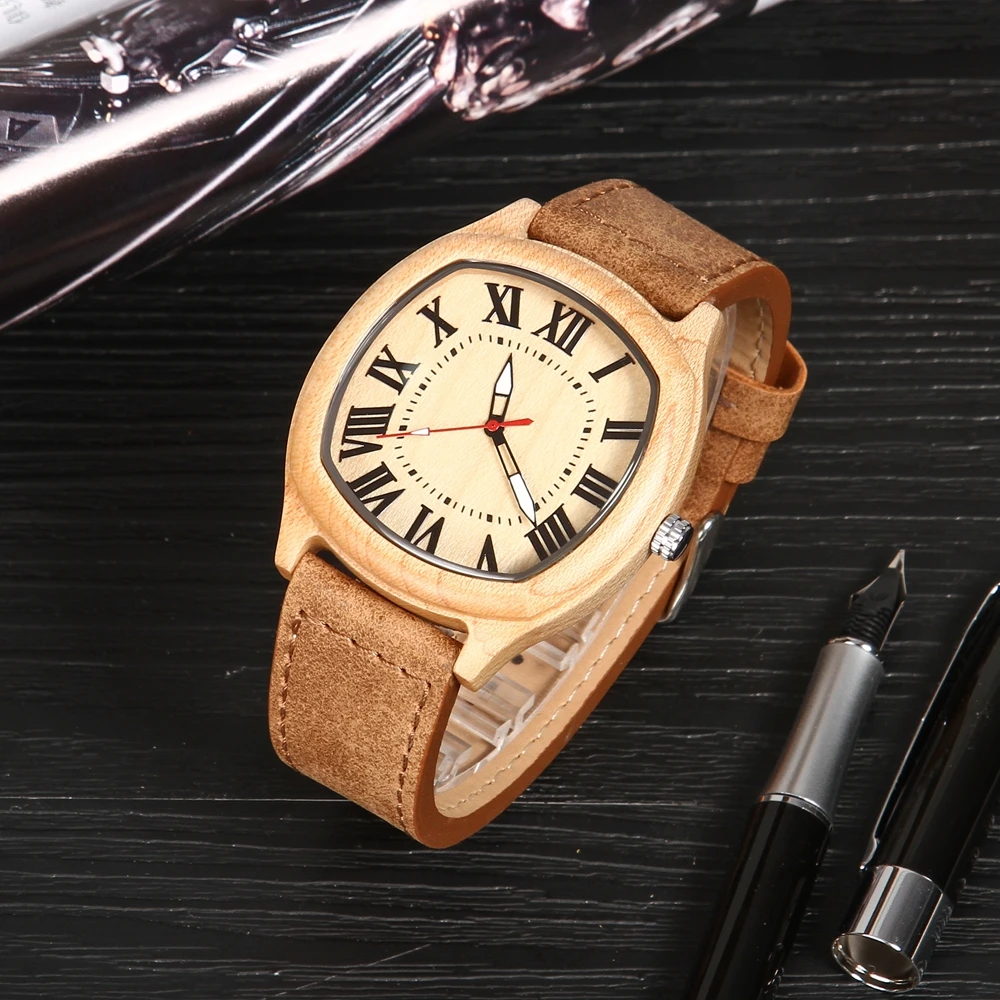 Имитация дерева часы для мужчин и женщин кварцевые Имитационные деревянные часы мужские наручные часы мягкий кожаный ремешок мужские наручные часы Reloj Новинка - Цвет: BSN0517