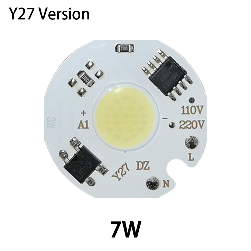 7W Y27 Version Светодиодный чип COB 10 Вт, 20 Вт, 30 Вт, 50 Вт, 220 В, Smart IC, нет необходимости в драйвере 3 Вт, 5 Вт, 7 Вт, 12 Вт, светодиодный светильник для прожектора, точечный светильник Diy, светильник ing - Испускаемый цвет: 7W Y27 Version