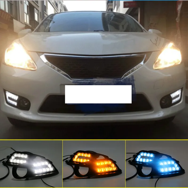 

1 пара для Nissan Tiida 2011-2015 передние светодиод дневного света ходовые огни DRL мигающий дневной свет Противотуманные фары рамка
