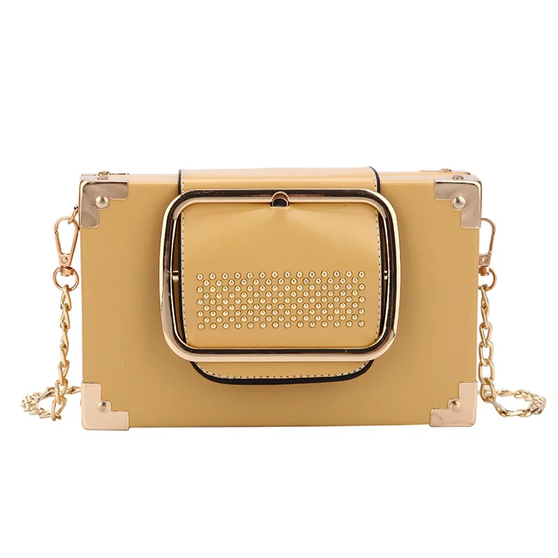 

Fashion Leather Box Bag Elegant Crossbody Bag Trendy Evening Bags Rivet Shoulder Pouch Rectangle Simple Concise Clutches Female