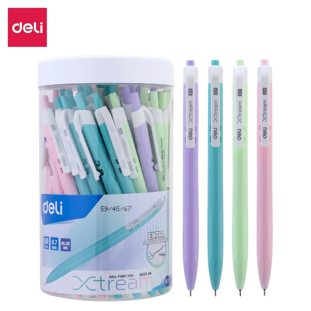 Deli Ball Point Pen 50pcs/lot Color School Ballpoint Pens Low Viscosity