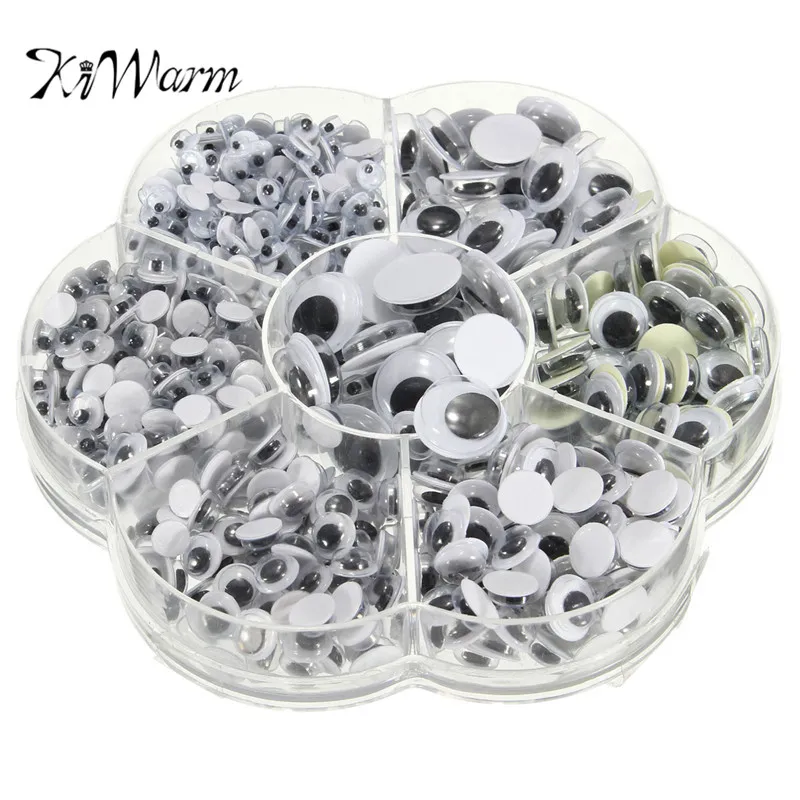 

KiWarm 700pcs/box mix 7 sizes DIY Puppets Doll Plastic Eyes Ornament Craft Pwiggly Wobbly Googly Eyes Toy