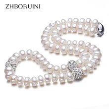 ZHBORUINI жемчужное ожерелье 925 пробы Серебряное ювелирное изделие для женщин 8-9 мм Хрустальный шар натуральный пресноводный жемчуг жемчужное ювелирное изделие