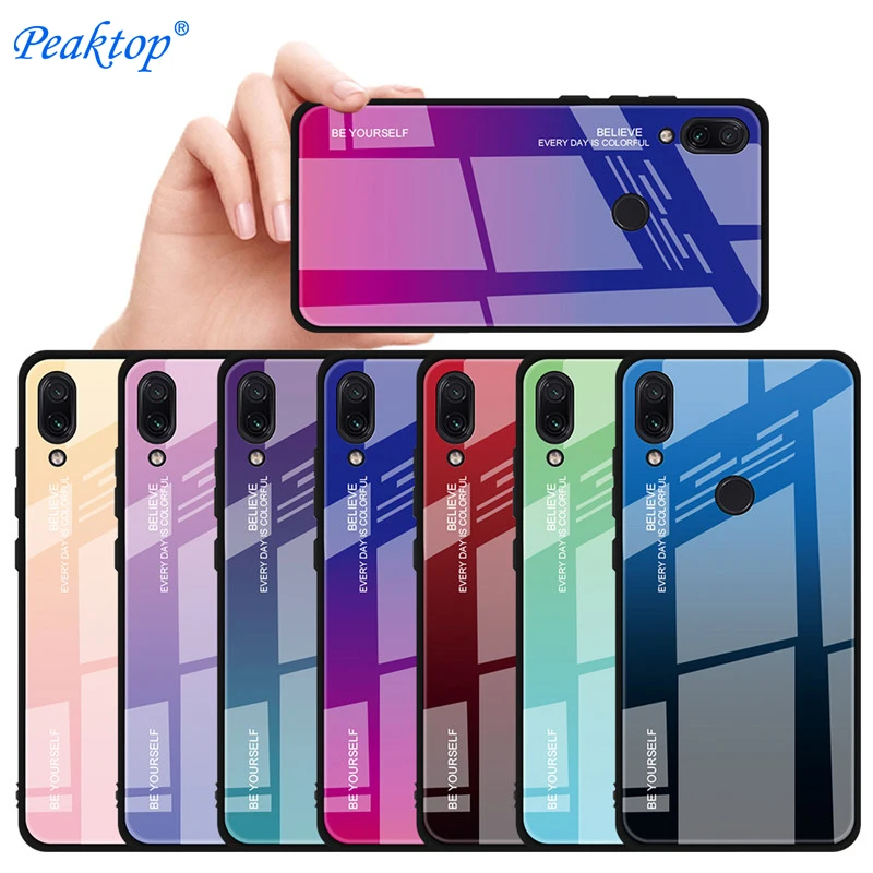 Чехол из закаленного стекла с градиентом для Xiaomi Rredmi Note 7 8 жесткий стеклянный