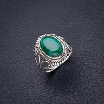 

StarGems Natural Malachite Handmade 925 Sterling Silver Ring 9 D4153