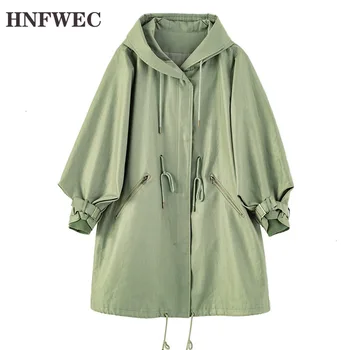 

2019 Autumn Winter New Pattern Hooded Collar Long Sleeve Solid Patchwork Oversize Windbreaker Women Casual F598